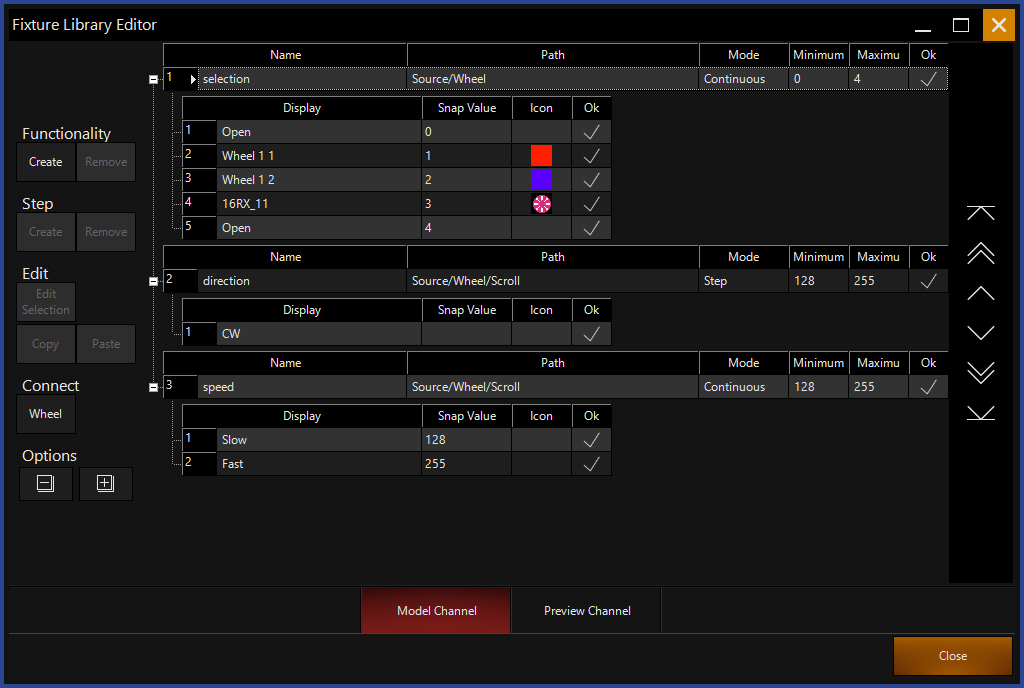 Редактор канала в библиотеке приборов в ONYX