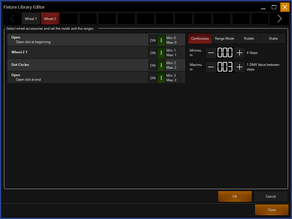 Добавление колеса в редакторе библиотеки приборов в ONYX