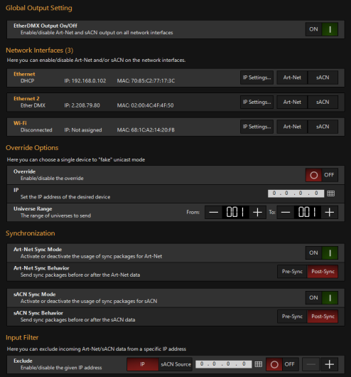 Настройка EtherDMX