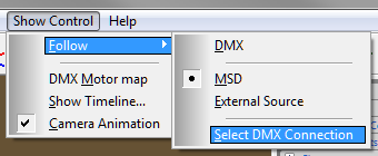 Выбор подключения DMX к MSD в ONYX