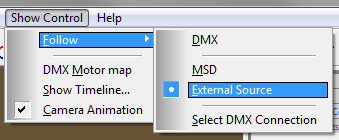 Подтверждение выбора внешнего источника DMX в MSD 
