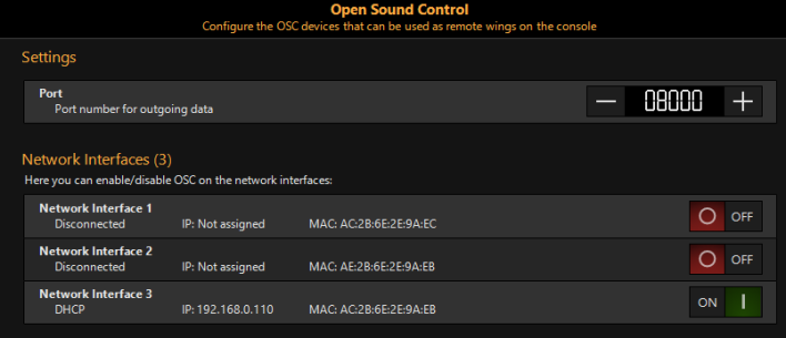 Настройка OSC в ONYX