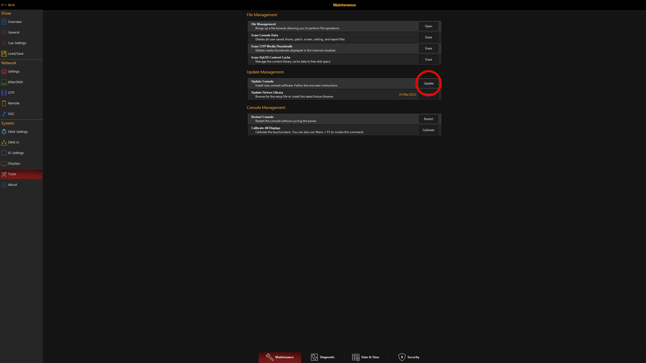 Обновление софта на консоли ONYX